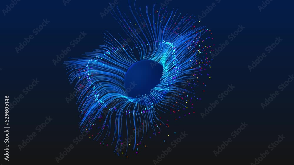 Poster blue futuristic stream. digital data flow. creative abstract background. dynamic particles with powe