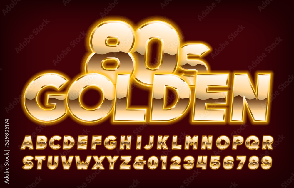 Fototapete golden 80s alphabet font. glowing letters and numbers. stock vector typescript for your typography i