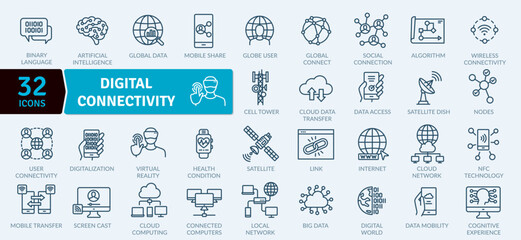 Digital Connectivity icons Pack. Thin line Collection of Digital Processing of Information