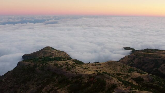 Madeira Pico do Arieiro at dusk Aerial View