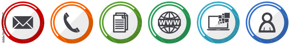 Aufkleber Web and internet vector icon set, flat design circle web buttons, social media and technology concept illustration