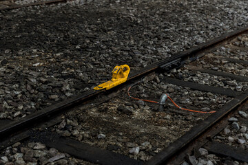 Train stopper or Train bumper installed on track for break. Train stopper for stop train running...