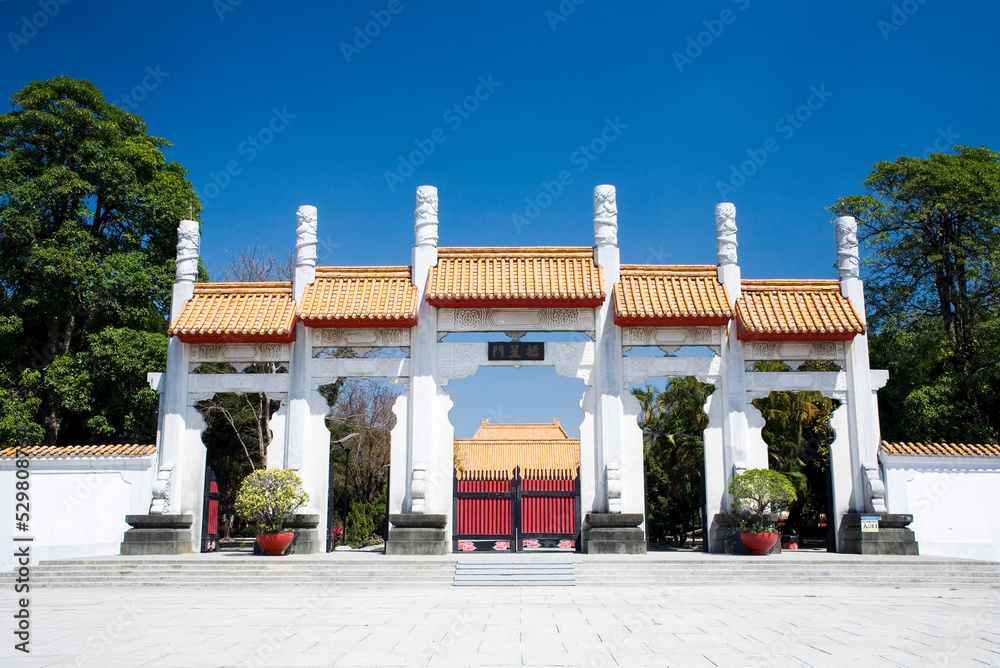 Wall mural building view of the kaohsiung city temple of confucius in taiwan, it is a building resembling a pal