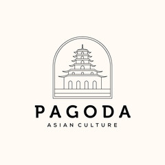 pagoda line art logo vector minimalist illustration design, asian pagoda logo design