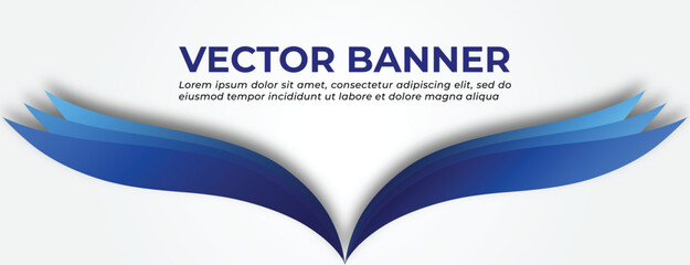Blue Wings Vector Banner with Shadow Effect Template Design