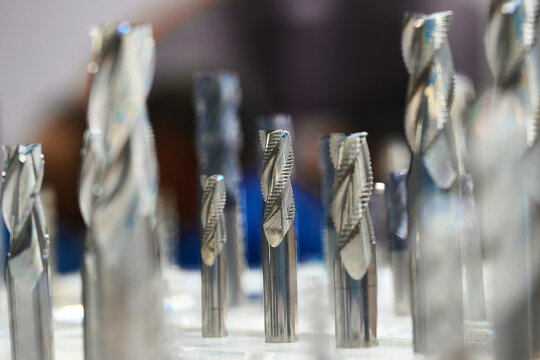 Metalwork drill bits with flat tops in hardware store macro