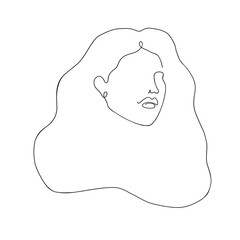 Line art woman portrait. Female portrait one line drawing. Modern line art, woman with long hair.  - 529809907