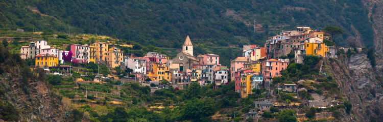 Fototapeta na wymiar Town of Corniglia, Cinque Terre Italy, Colorful typical Ligurian Town