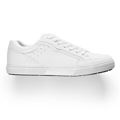 Mockup of the exterior side of a generic white sneakers with semitransparent shadow
