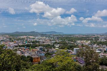 Phuket, Thailand. Aerial shot taken from the top of the mountain. In the middle of Phuket Town with a clear day