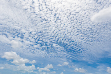 The blue sky and white clouds float in the sky on a clear day with warm sunlight. combined with the cool breeze blowing into the body This results in a wonderfully heavenly freshness.