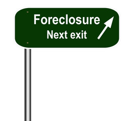 illustration of foreclosure next exit signpost on white background.