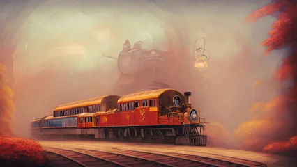 Fotobehang Artistic concept painting of a beautiful train, background illustration. © 4K_Heaven