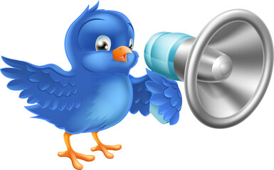 Cartoon blue bird with mega phone