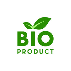 Bio product oraganic 100% icon in green with too leaves
