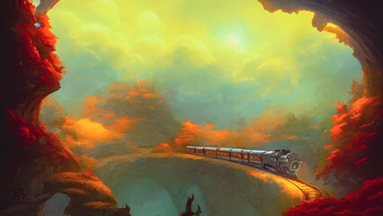 Obraz na płótnie Canvas Artistic concept painting of a beautiful train, background illustration.