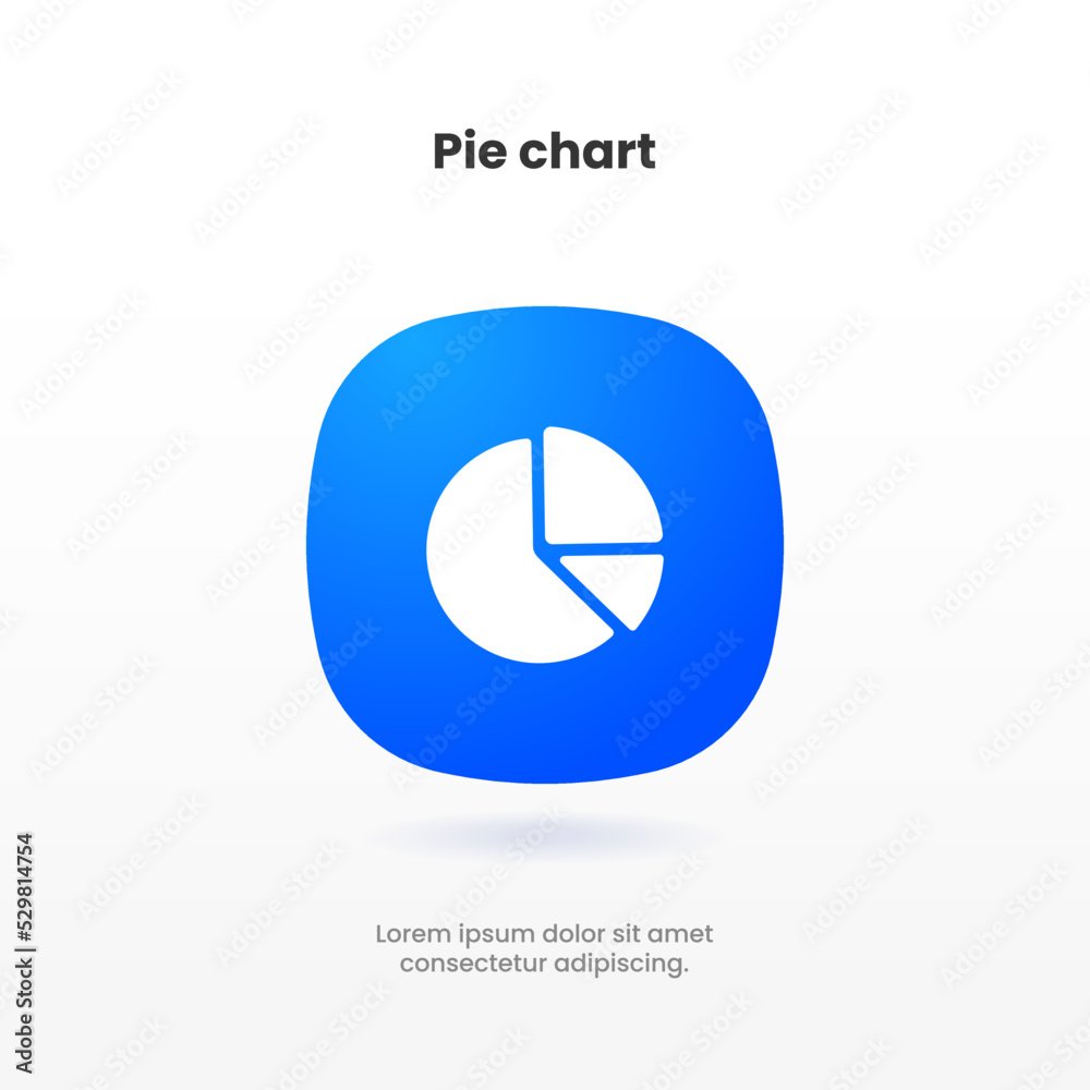 Poster 3d blue pie chart icon in trendy style isolated on grey background. growing graph. business chart sy