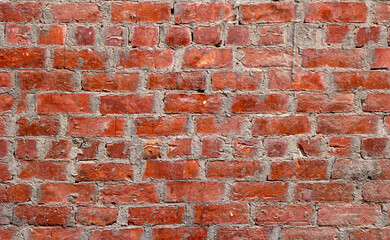 Wall of red bricks, texture