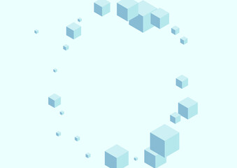 Monochrome Cube Background Blue Vector. Cubic Creative Illustration. Grey Geometric Minimal Texture. Blockchain Design. White Geometry Polygon.