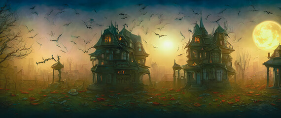 Fototapeta na wymiar Artistic concept painting of a haunted house, background illustration.