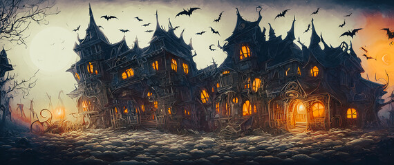 Artistic concept painting of a haunted house, background illustration.