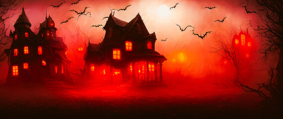 Fototapeta na wymiar Artistic concept painting of a haunted house, background illustration.