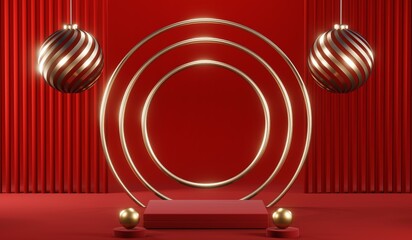 3D rendering of blank product background for cream cosmetics Modern red podium background