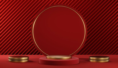 3D rendering of blank product background for cream cosmetics Modern red podium background