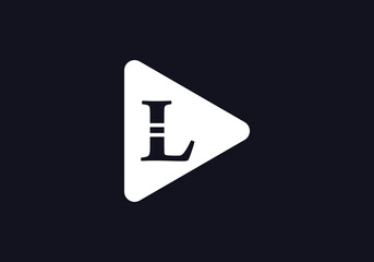 Music and video play button icon. Play button symbol vector and play button logo with letter L