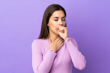 Young caucasian woman over isolated background coughing a lot