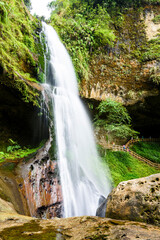 Beautiful view of the Songlong Waterfall at Sun-Link-Sea Vacation Resort in Nantou, Taiwan. 