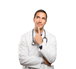 Doubtful doctor against white background