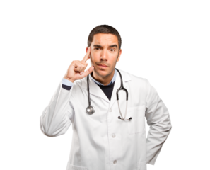 Suspicious doctor against white background