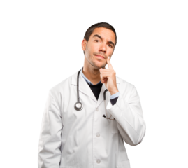 Suspicious doctor against white background