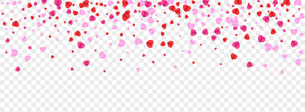 Tender Heart Background Transparent Vector. Abstract Texture Confetti. Violet Gift Backdrop. Fond Heart Volume Frame. Pink Art Illustration.