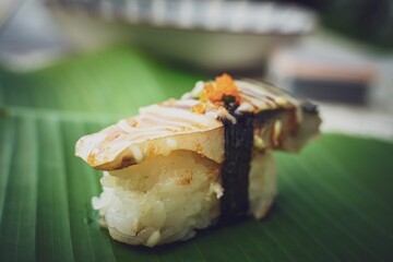 Tuna sushi is a simple Japanese dish. The seafood is delicious.  sushi restaurant concept