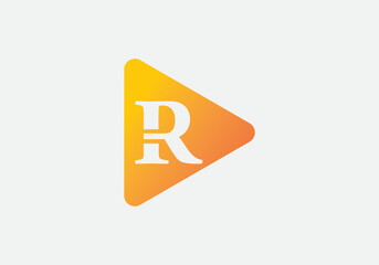 Play button symbol vector and play button logo with letter R