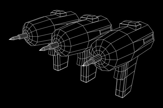 Drill electric device wireframe low poly mesh