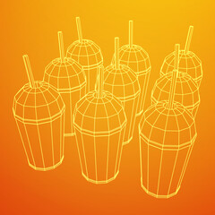 Paper cup with straw. Drink Fast food. Wireframe vector illustration