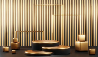 3D rendering of blank product background for cream cosmetics Modern black podium background