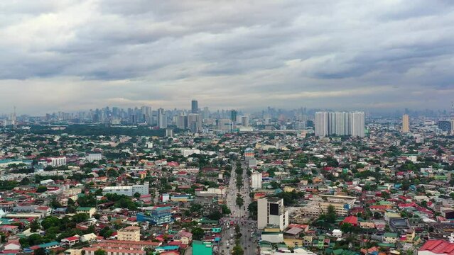 Aerial view of Panorama of Manila city. Skyscrapers and business centers in a big city. Travel vacation concept