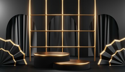 3D rendering of blank product background for cream cosmetics Modern black podium background