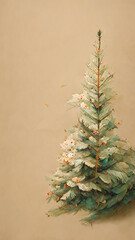 Beige background with a fir branch