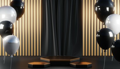 Obraz premium 3D rendering of blank product background for cream cosmetics Modern black podium background