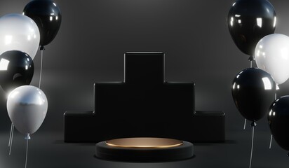 3D rendering of blank product background for cream cosmetics Modern black podium background