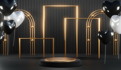 3D rendering of blank product background for cream cosmetics Modern black podium background