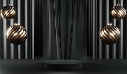 3D rendering of blank product background for cream cosmetics Modern black podium background