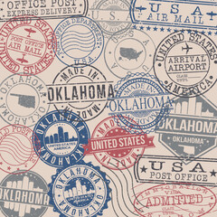 Oklahoma City, OK, USA Set of Stamps. Travel Stamp. Made In Product. Design Seals Old Style Insignia. - obrazy, fototapety, plakaty