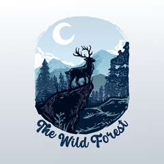 The wild deer in the forest illustration