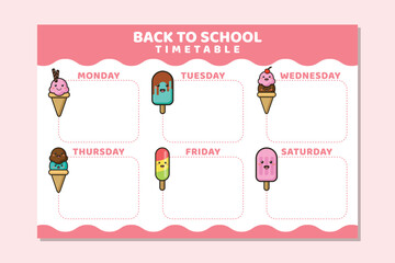 Back to School TimeTable Template Cute Ice Cream Theme